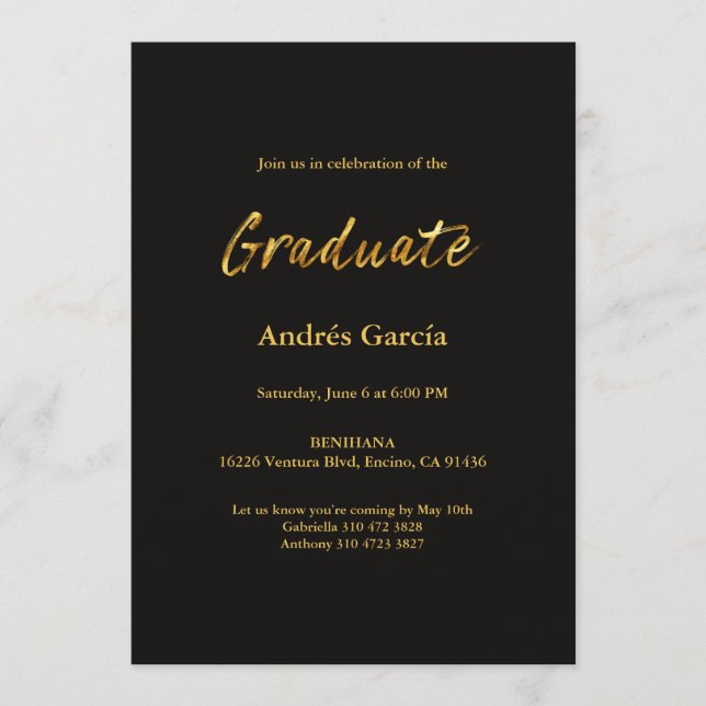 Convite Grad Vertical Script Dourado (Frente)