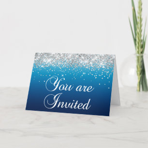Convite Gradiente Azul Brilhante Girly Silver Que Você É