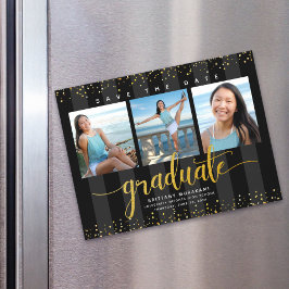 Convite Graduação 3 Foto Preto Dourado Salvar o Moderno de