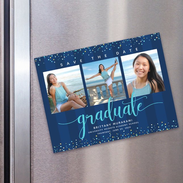 Convite Graduação 3 Marinho de Foto Azul Salvar o Moderno  (Criador carregado)