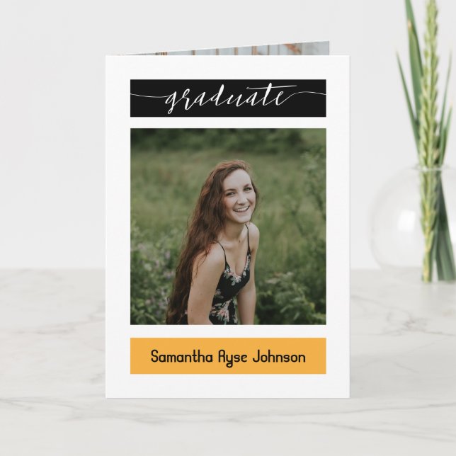 Convite Graduação de 5 Fotos em Bloco Moderno Amarelo (Frente)