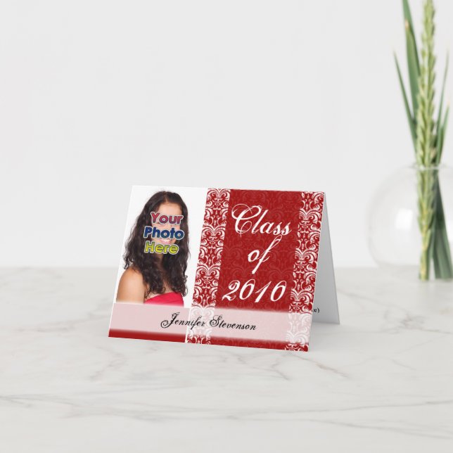 Convite Graduação de Damasco Branco/Vermelho a Qualquer An (Frente)