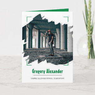 Convite Graduação de Foto Abstrato Brushsalvaguardar Verde