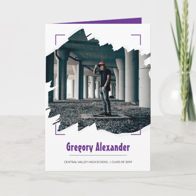 Convite Graduação de Foto de Abstrato Brushbird Edgy Roxo (Frente)