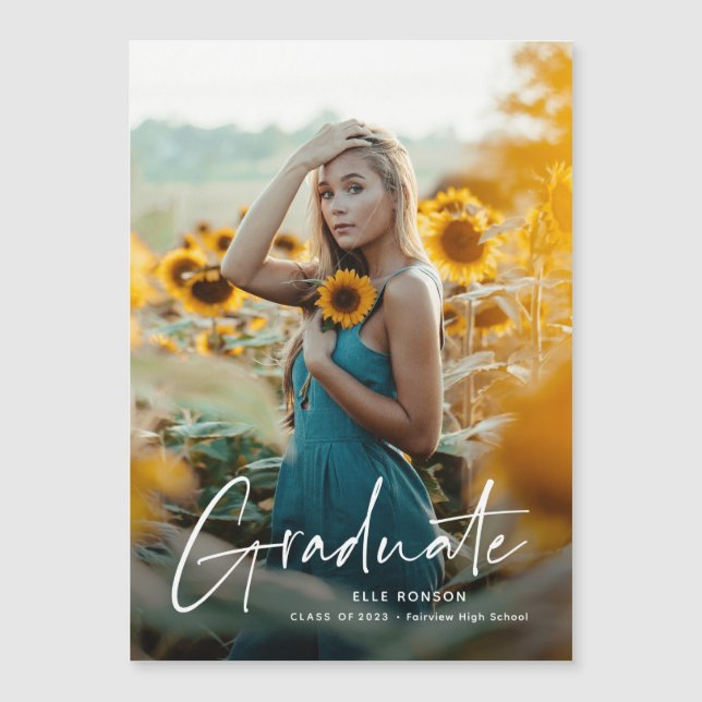 Convite Graduação de Foto do Formando de Script Moderno (Frente)