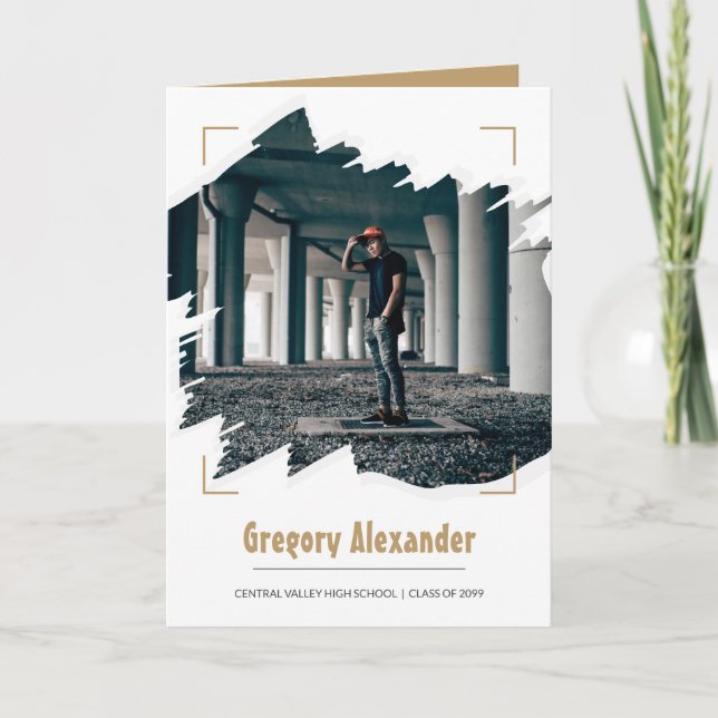 Convite Graduação de Foto Edgy Abstrato Brushaft Dourada (Frente)