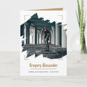 Convite Graduação de Foto Edgy Abstrato Brushaft Dourada