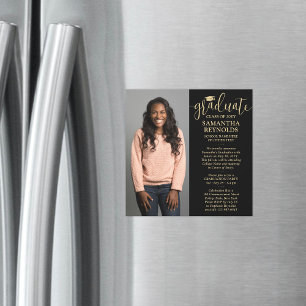 Convite Graduação de Foto em Preto e Dourado com Script Mo