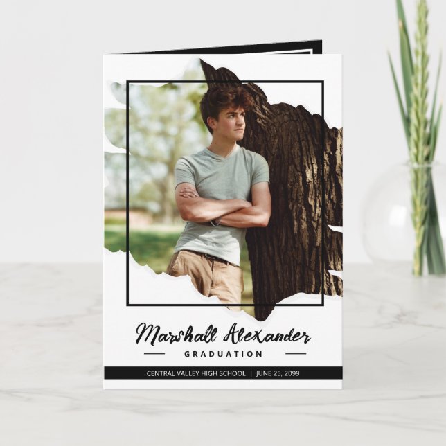 Convite Graduação de Foto Torn Abstrato preto Edgy (Frente)