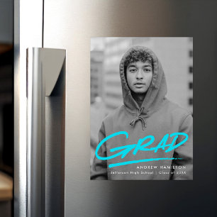 Convite Graduação de Foto Turquoise Moderna Dash