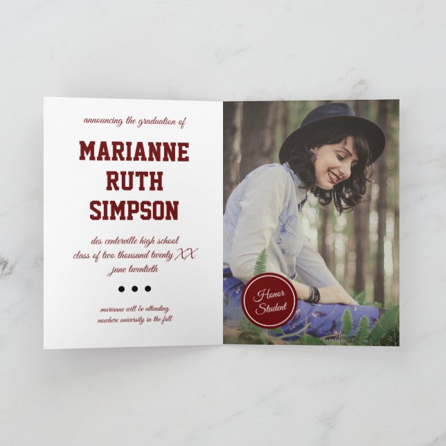 Convite Graduação de Fotos em Círculos Maroon (Interior)