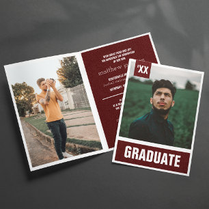 Convite Graduação de Fotos Moderna Texturizada Maroon