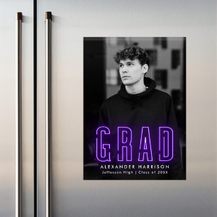 Convite Graduação de Fotos Verticais do Neon Roxo Modern
