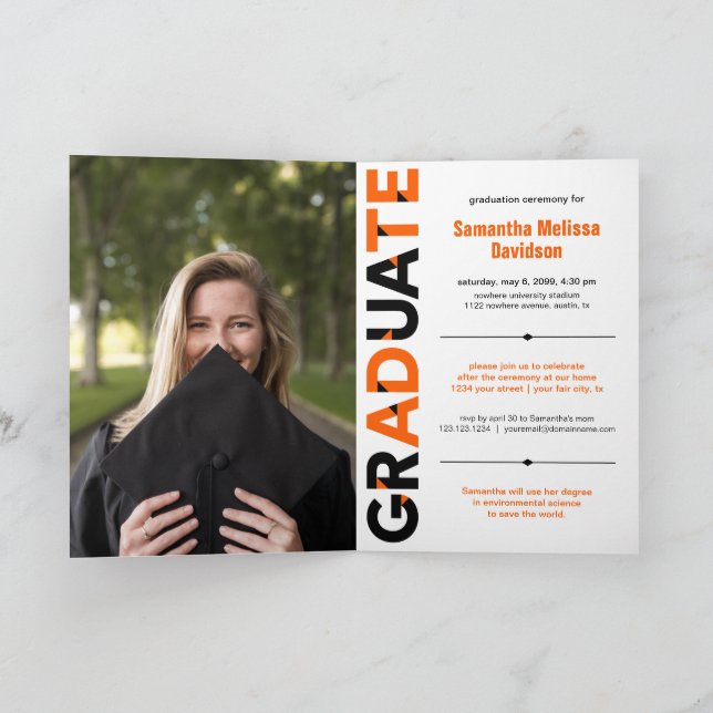 Convite Graduação de Letras Ângulo Grande Laranja - Corte (Interior)