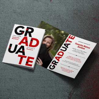 Convite Graduação de Letras Ângulo Grande Vermelho e Curto