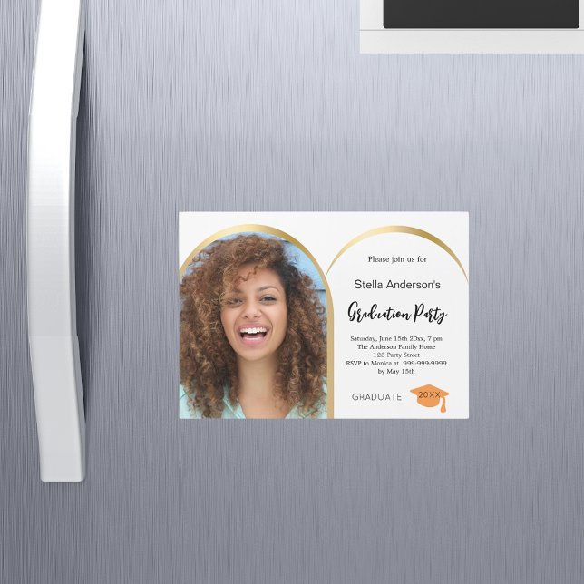 Convite Graduação em arco de foto de ouro branco (Criador carregado)