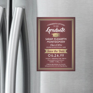 Convite Graduação Salva a Data Borgonha Vermelha Dourada