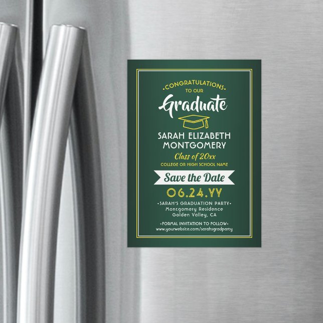 Convite Graduação Salva a Data Elegante Verde Amarelo Dour (Criador carregado)