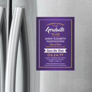 Convite Graduação Salva a Data Púrpura e Dourado Amarel