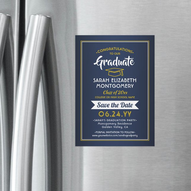 Convite Graduação Salvar a Data Marinho Azul e Amarelo Dou (Criador carregado)