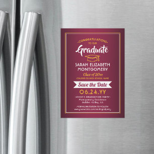 Convite Graduação Salvar a Data Marrom Vermelho e Dourado