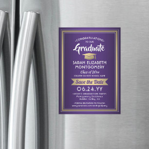 Convite Graduação Salve a Data Elegante de branco roxo D
