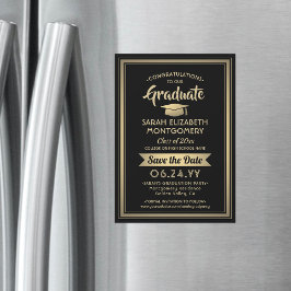 Convite Graduação Salve a Data Elegante Preto e Dourado