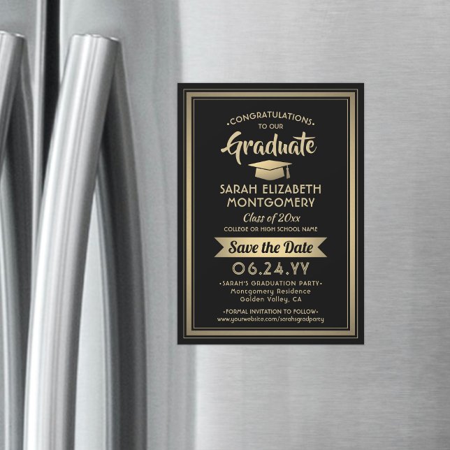 Convite Graduação Salve a Data Elegante Preto e Dourado (Criador carregado)
