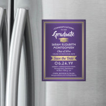 Graduação Salve a Data Elegante Púrpura Branco Dou