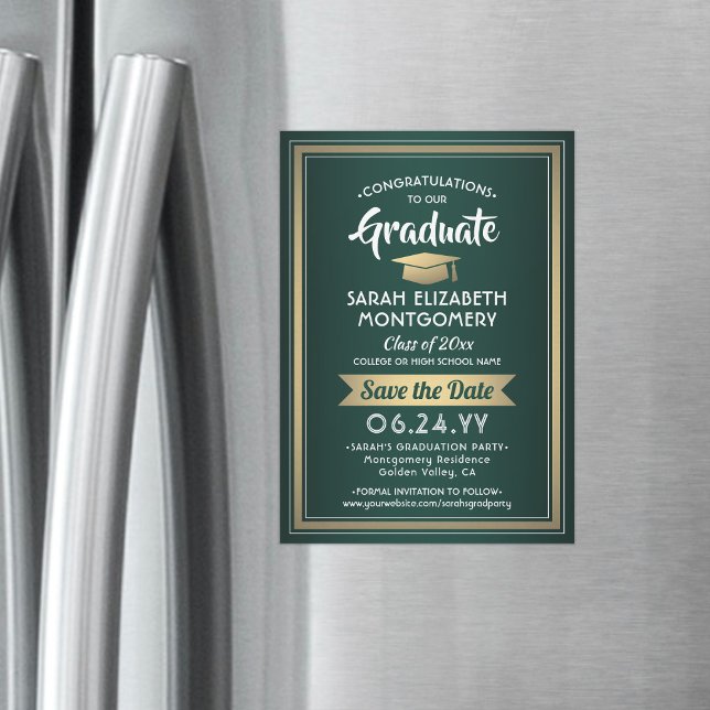 Convite Graduação Salve a Data Elegante Verde Branco Doura (Criador carregado)