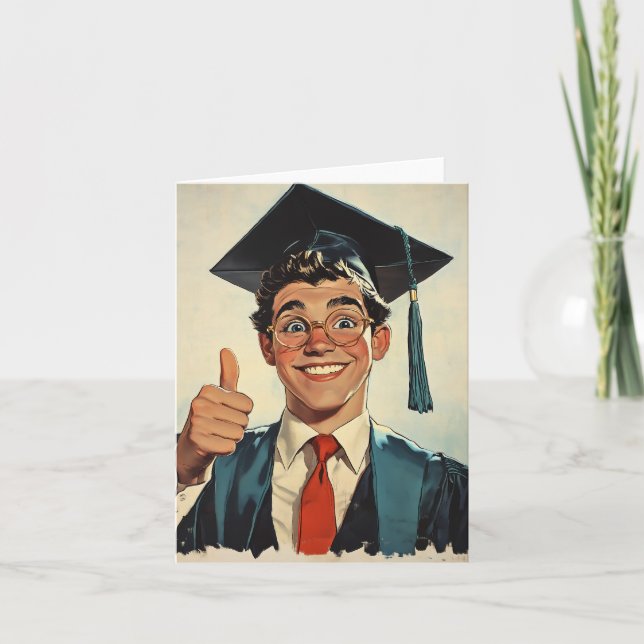 Convite Graduado Animado Fazendo um Sinal de Positivo (Frente)