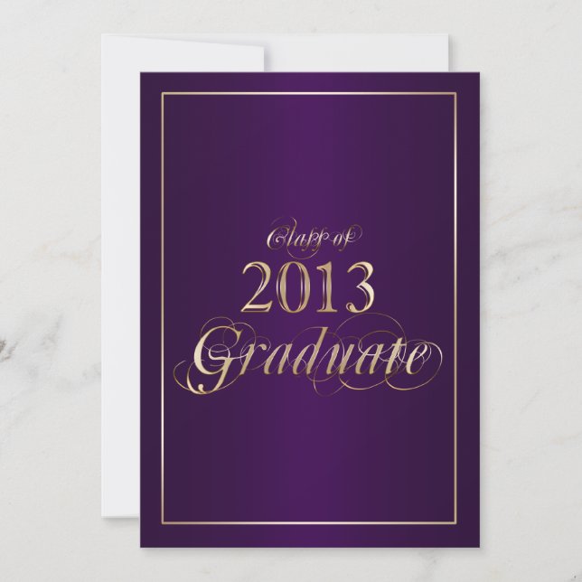 Convite graduado elegante roxo e do ouro 2013 (Frente)