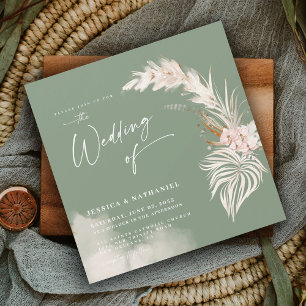 Convite Grama Pampas Moderna Verde Sage Boho Floral