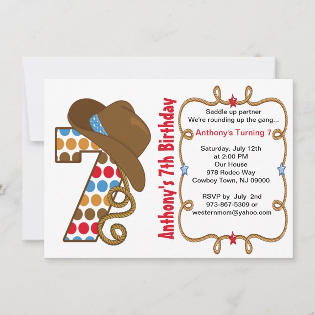 Convite grande ocidental do aniversário de sete (Frente)