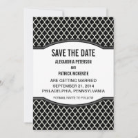 Convite Gray Elegant Quatrefoil para Salvar a Data