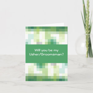 Convite Green, Blue, White Squares, Groomsman Request
