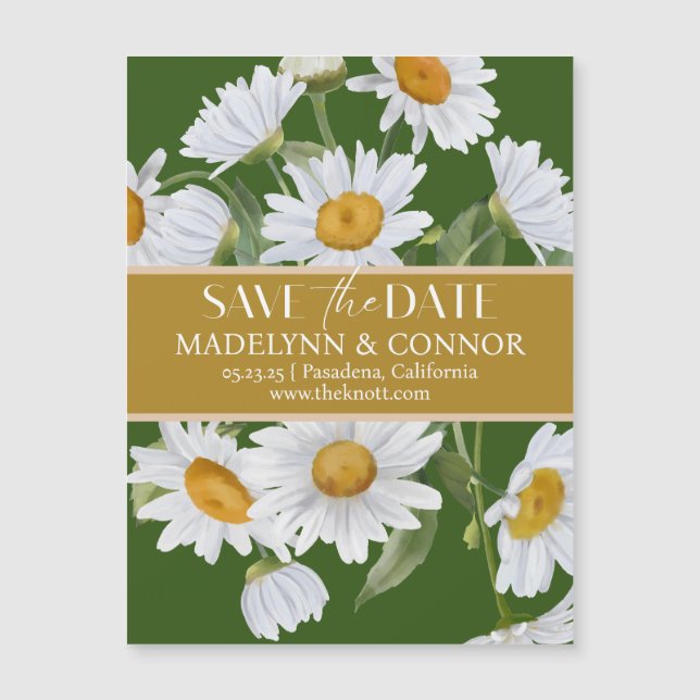 Convite Green Daisies Smooth Script Photo Save the Date (A (Frente)
