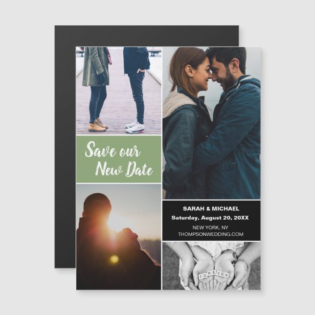 Convite Green Save our New Date Weding Photo (Frente/Verso)