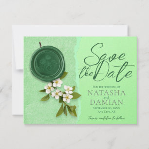 Convite Green Seal Salve a Data do Casamento