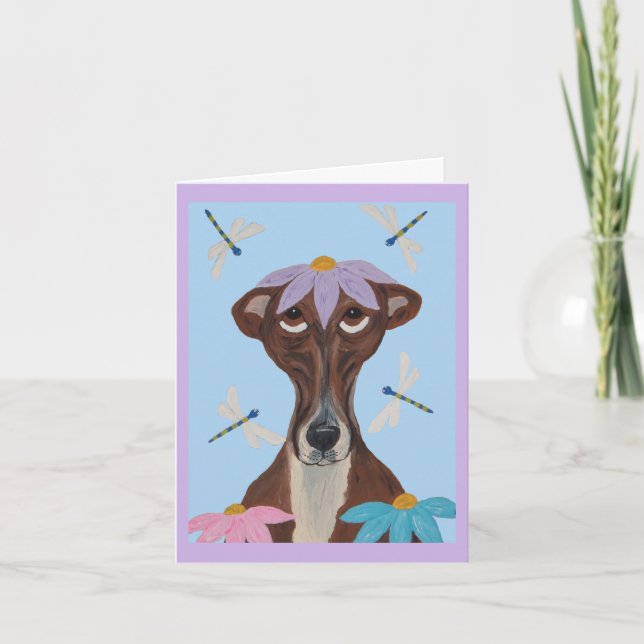 Convite Greyhound com uma Flor na cabeça & Libélulas (Frente)
