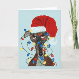 Convite Greyhound Papai Noel Enroscado Em Luzes De Natal