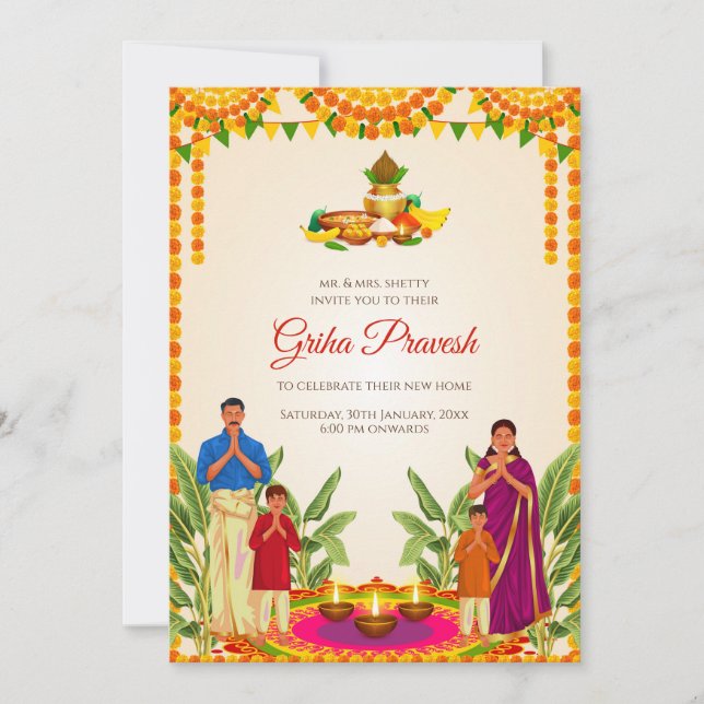 Convite Grihapravesh & convites Gruhapravesham (Frente)