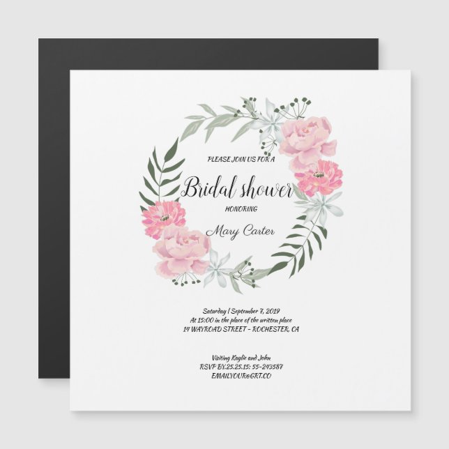 Convite Grinalda de flores delicadas, peônias rosa (Frente/Verso)