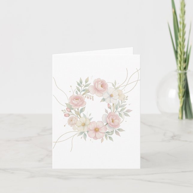 Convite Grinalda Floral Pastel Rosa Elegante Design Botâni (Frente)