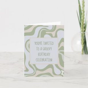 Convite Groovy Birthday in Sage Green