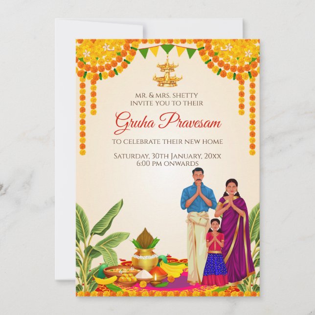 Convite Gruhapravesh & convite Gruhapravesam (Frente)