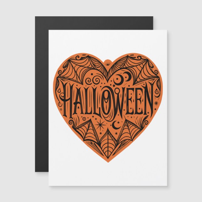 Convite Halloween Heart, Orange Heart Shape, Holiday (Frente/Verso)