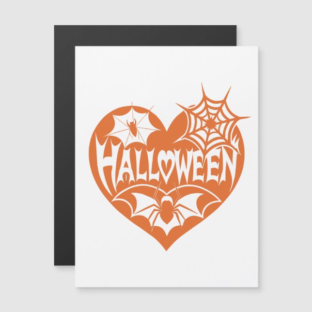 Convite Halloween Heart, Orange Heart Shape, Spider Web (Frente/Verso)