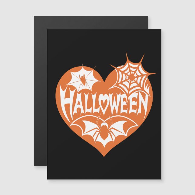 Convite Halloween Heart, Orange Heart Shape, Spider Web (Frente/Verso)