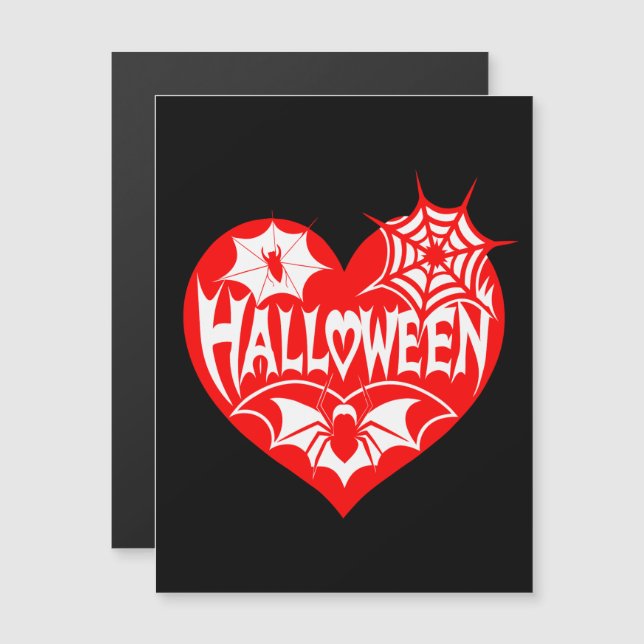 Convite Halloween Heart, Red Heart Shape, Spider Web (Frente/Verso)